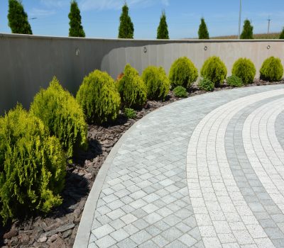 Fragments of modern design from landscaping in the garden, park, square, recreation area